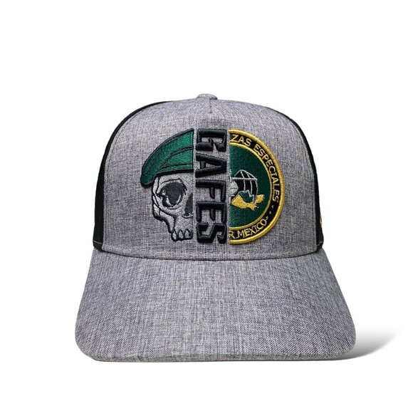 Mexico Gafes Fuerzas Especiales Men's Curved Brim Trucker Hat Light Gray - Picture 4 of 8